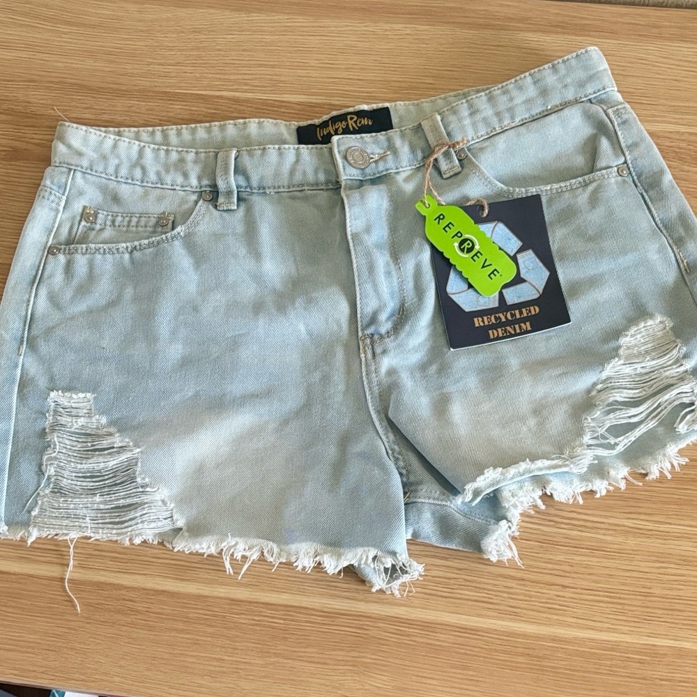 Light Blue Distressed Denim Cutoff‎ Shorts